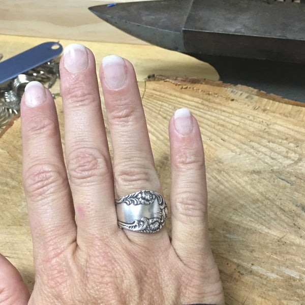 Sterling Spoon Ring Floral Band