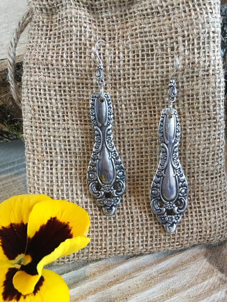 Vintage Floral Sterling Drop Earrings
