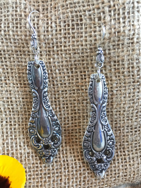 Vintage Floral Sterling Drop Earrings