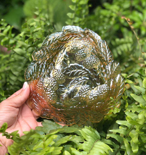 Indiana Amber Carnival Glass Blackberry Candy Bowl Dish