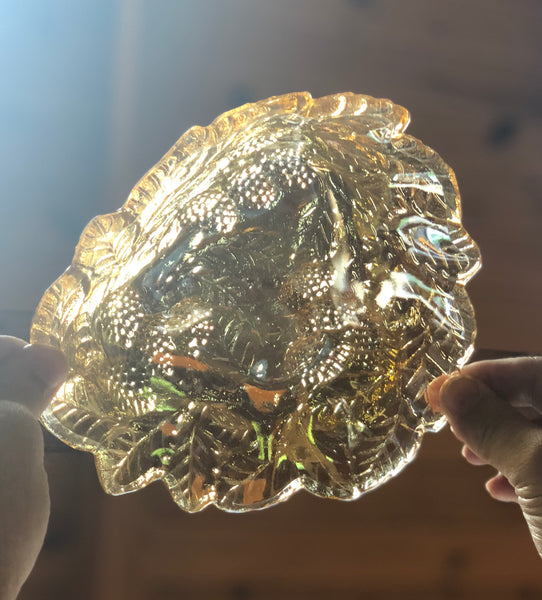 Indiana Amber Carnival Glass Blackberry Candy Bowl Dish
